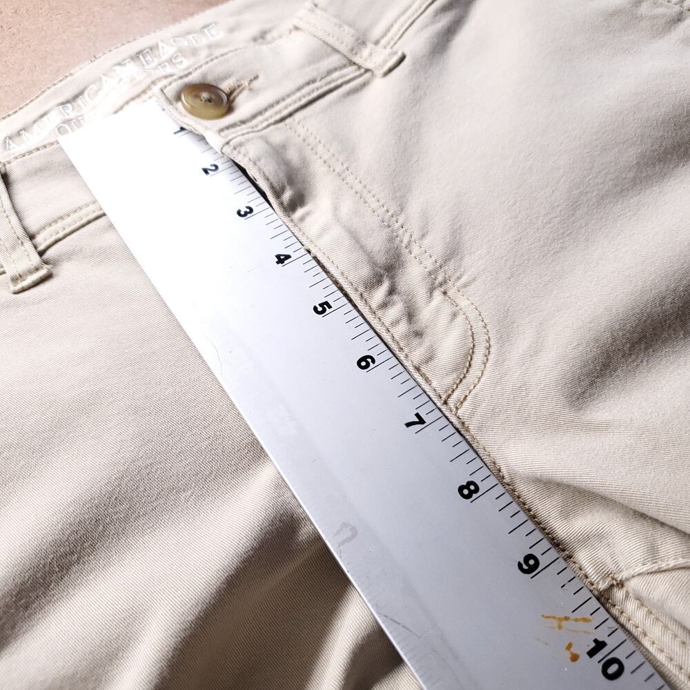 American Eagle Kick Boot Pants Women 14S Beige Super Stretch Short Chino Boho - Picture 7 of 10
